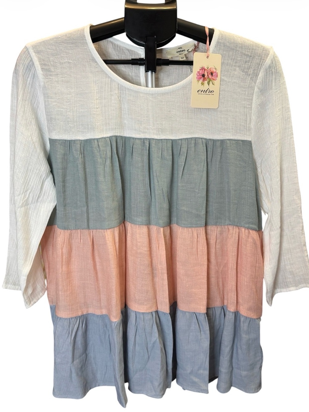 entro Tiered Colorblock Tunic - White, Sage, Peach, Soft Blue